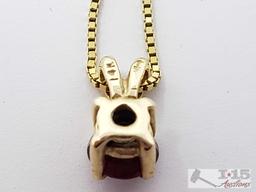 14k Gold Necklace With Ruby Pendant, 1.9g