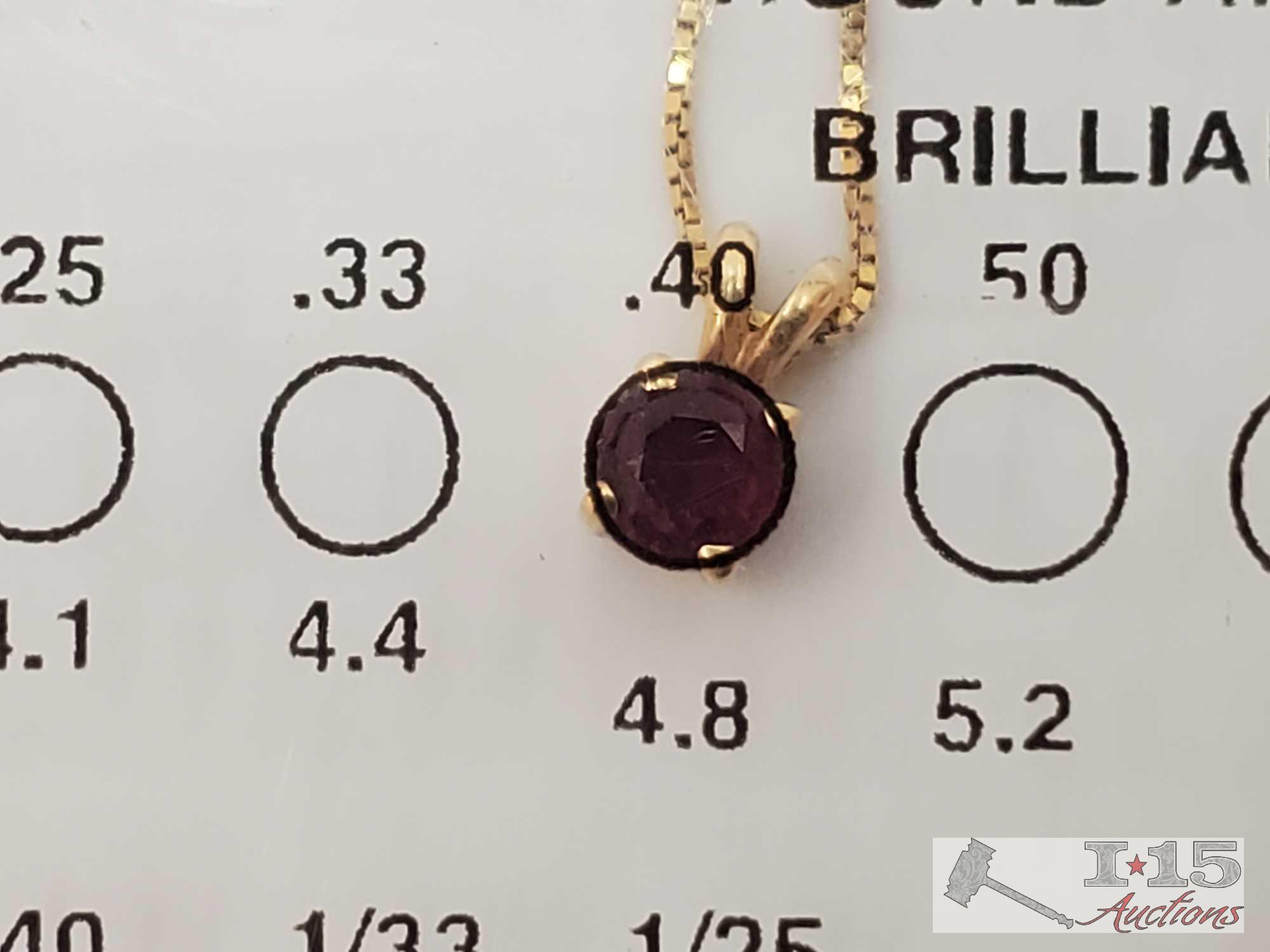 14k Gold Necklace With Ruby Pendant, 1.9g