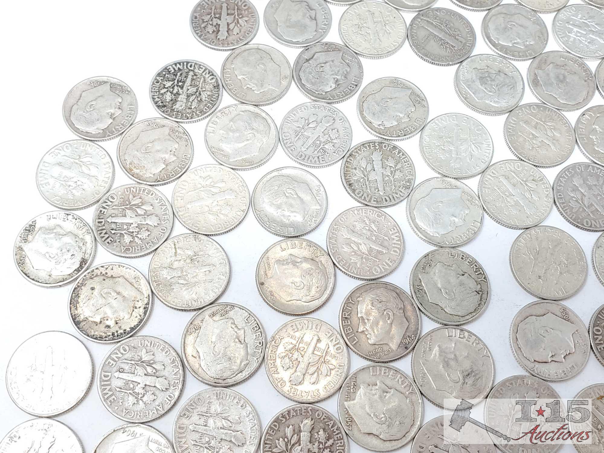Pre 1964 Roosevelt and Mercury Dimes, 354g