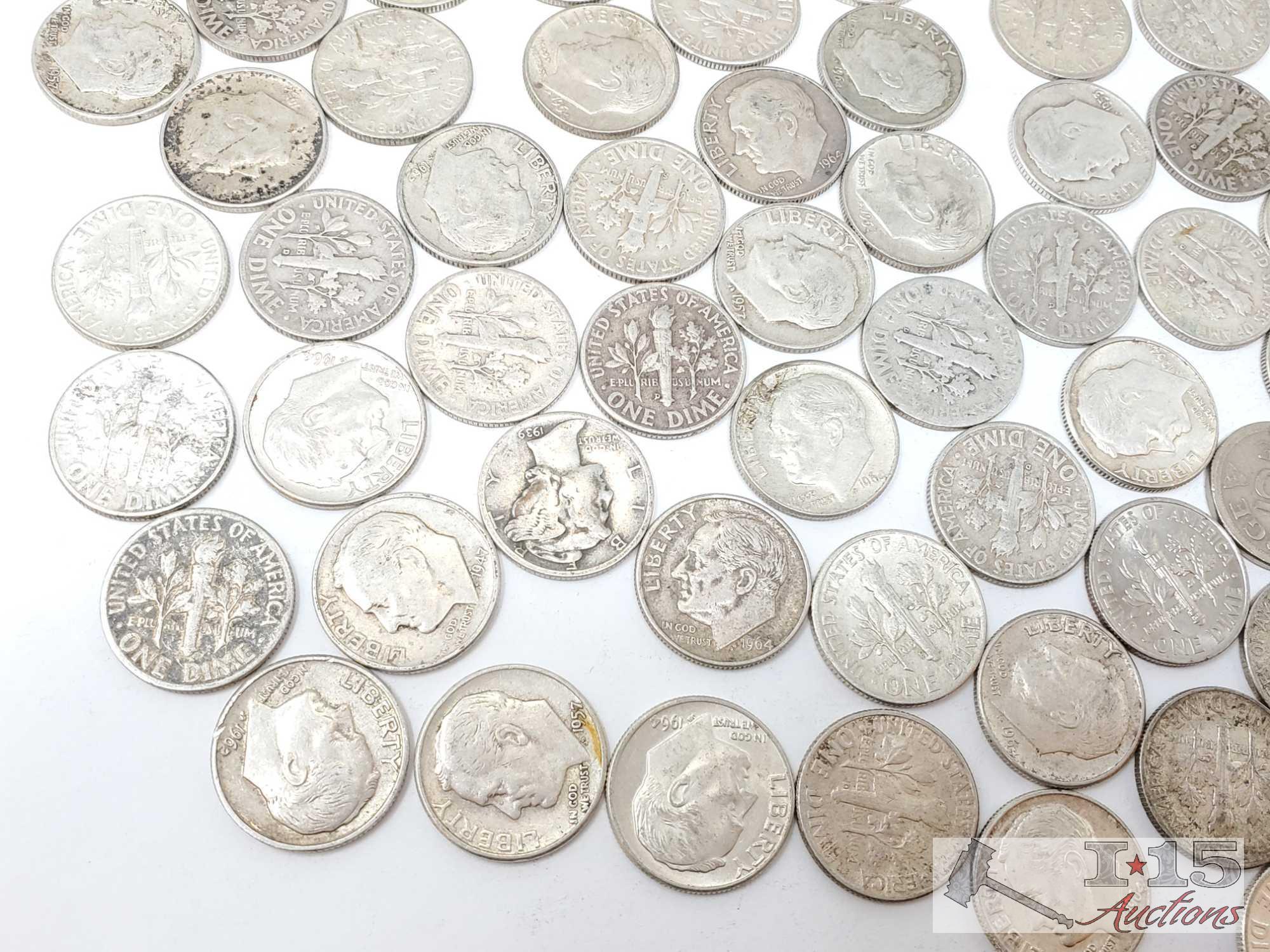 Pre 1964 Roosevelt and Mercury Dimes, 354g