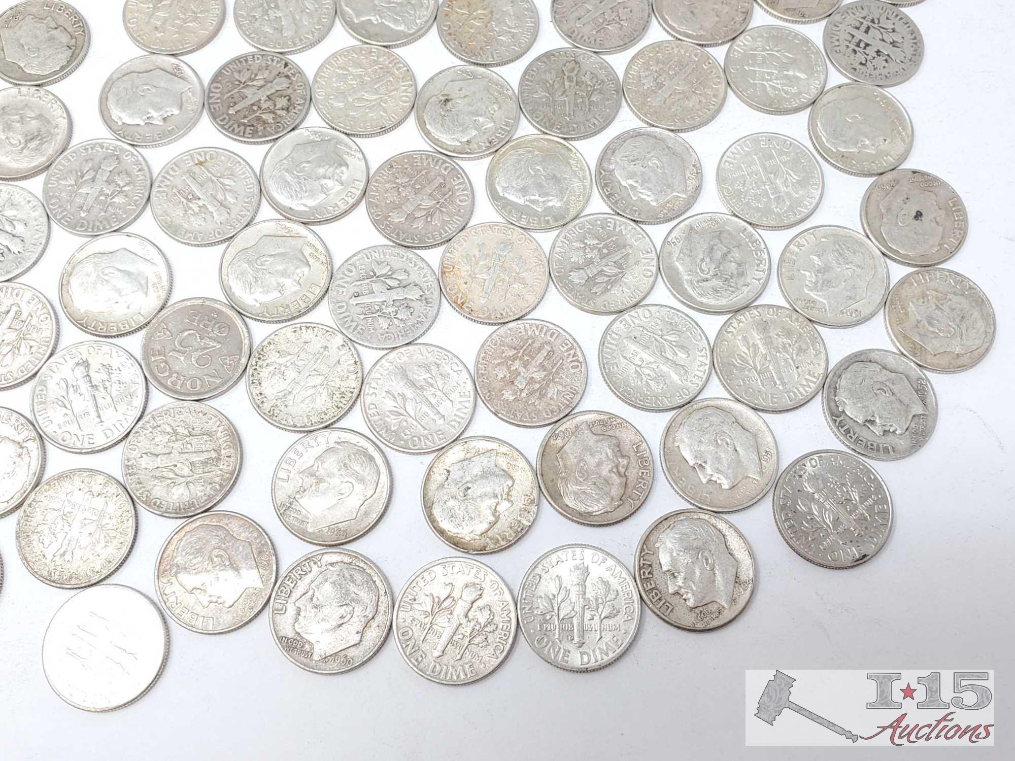 Pre 1964 Roosevelt and Mercury Dimes, 354g