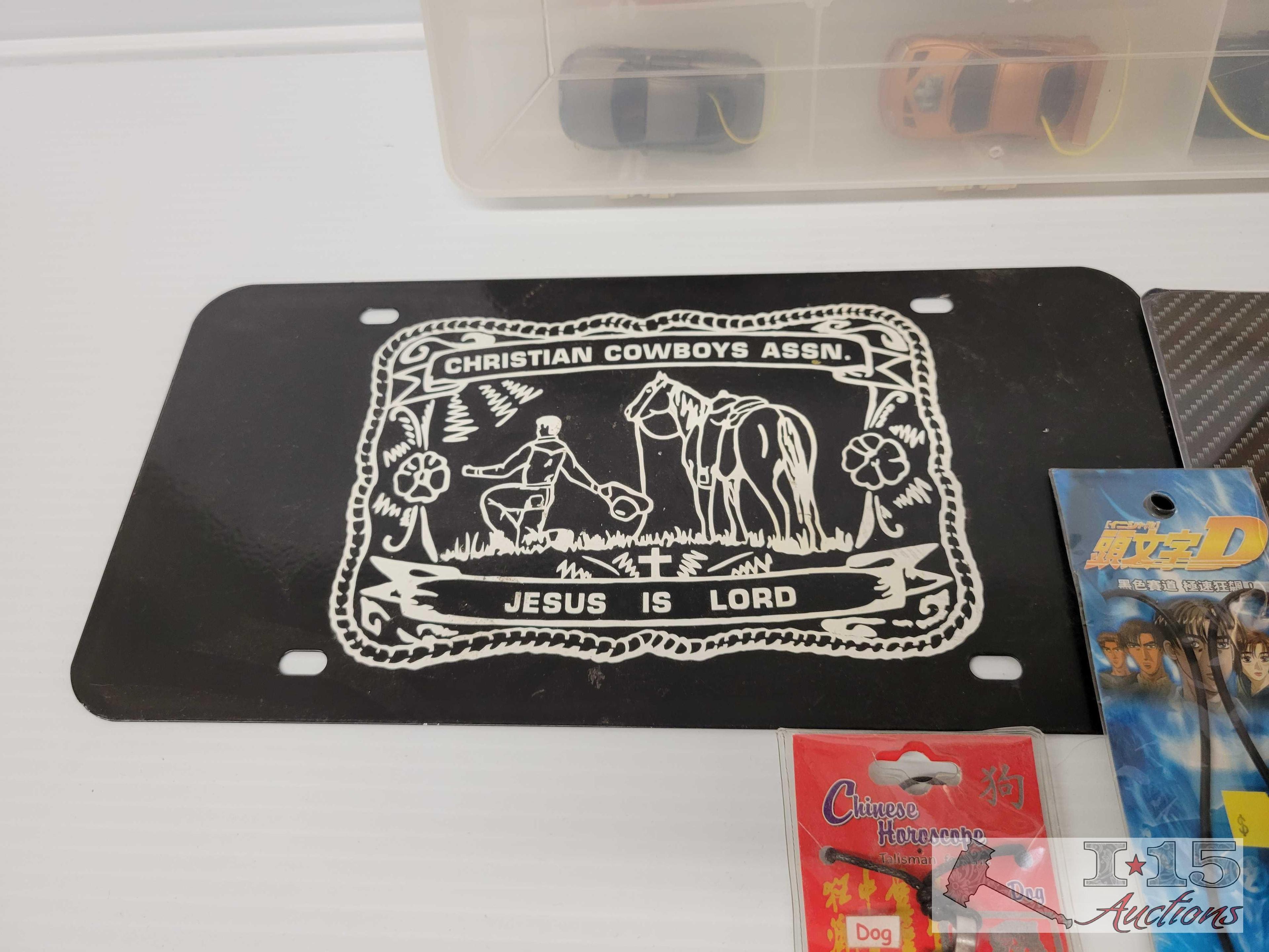 (2) License Plate Frames, (2) Key Chains, Necklace & More