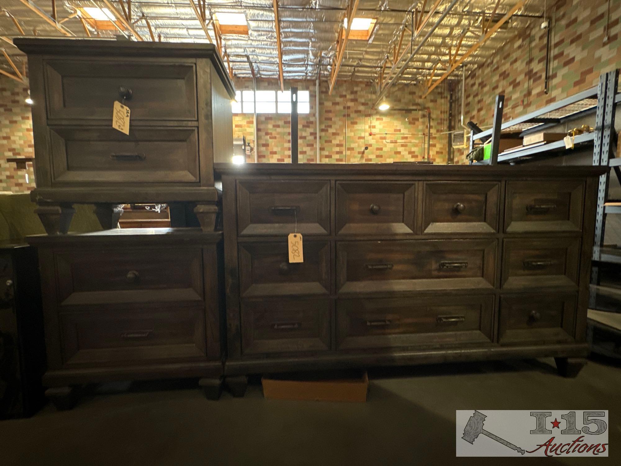 Wood bed frame set and dresser and 2 nightstand