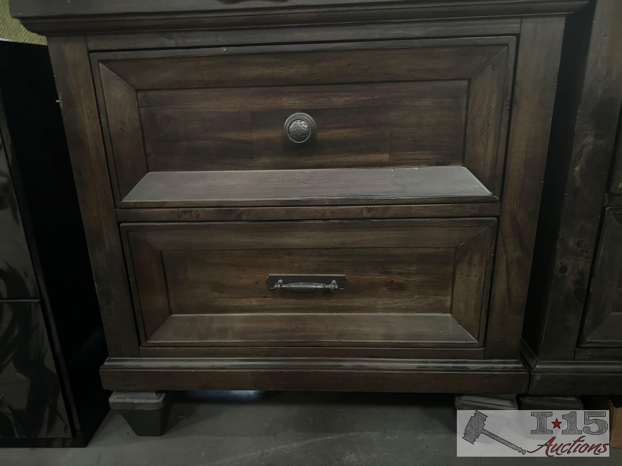 Wood bed frame set and dresser and 2 nightstand
