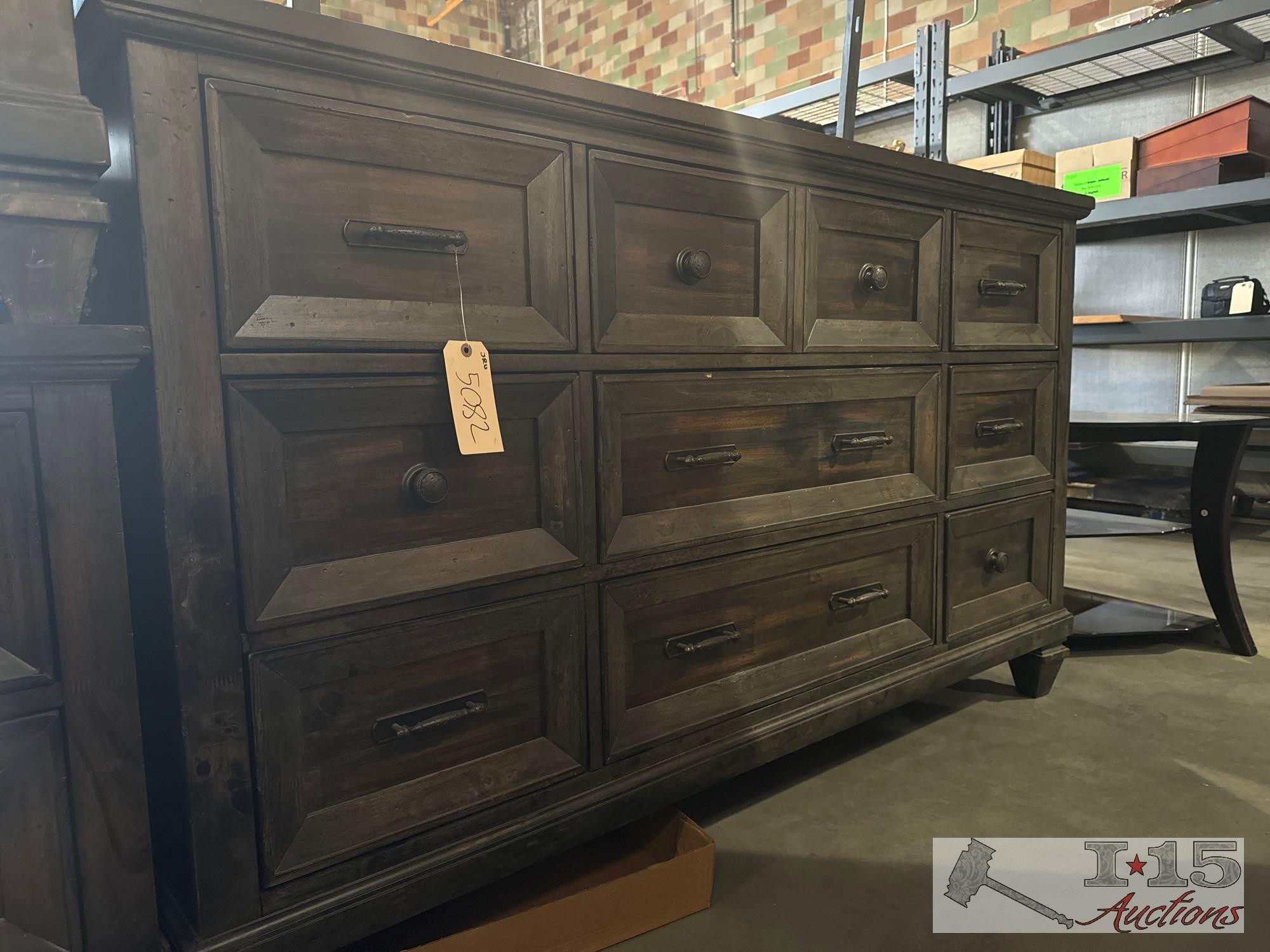 Wood bed frame set and dresser and 2 nightstand