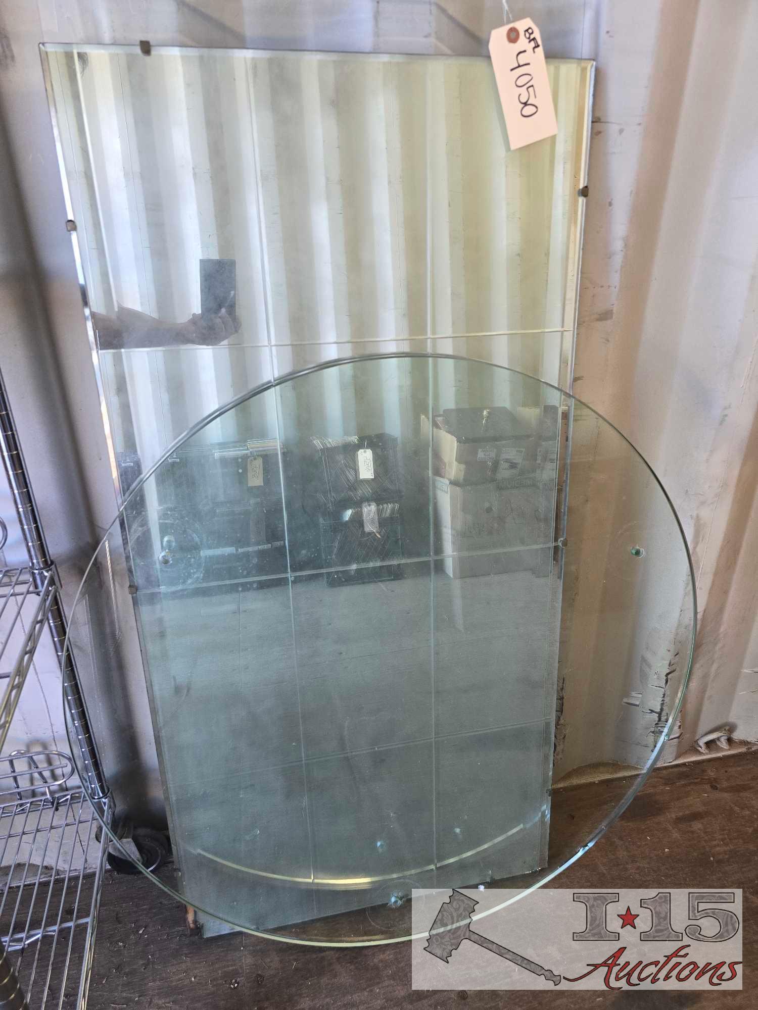(2) Glass Table Tops and Wall Mirror