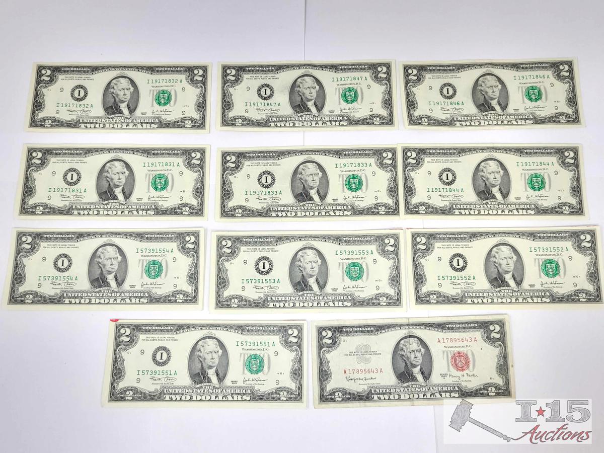 (11) $2 US Banknotes