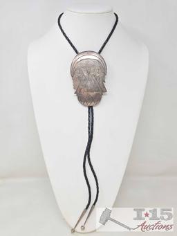 Native American Sterling Silver Bolo Tie, 132g