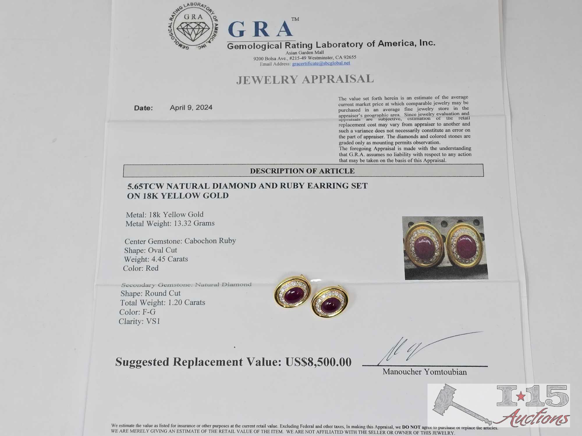 5.65tcw Natural Diamond & Ruby 18K Gold Earring Set,