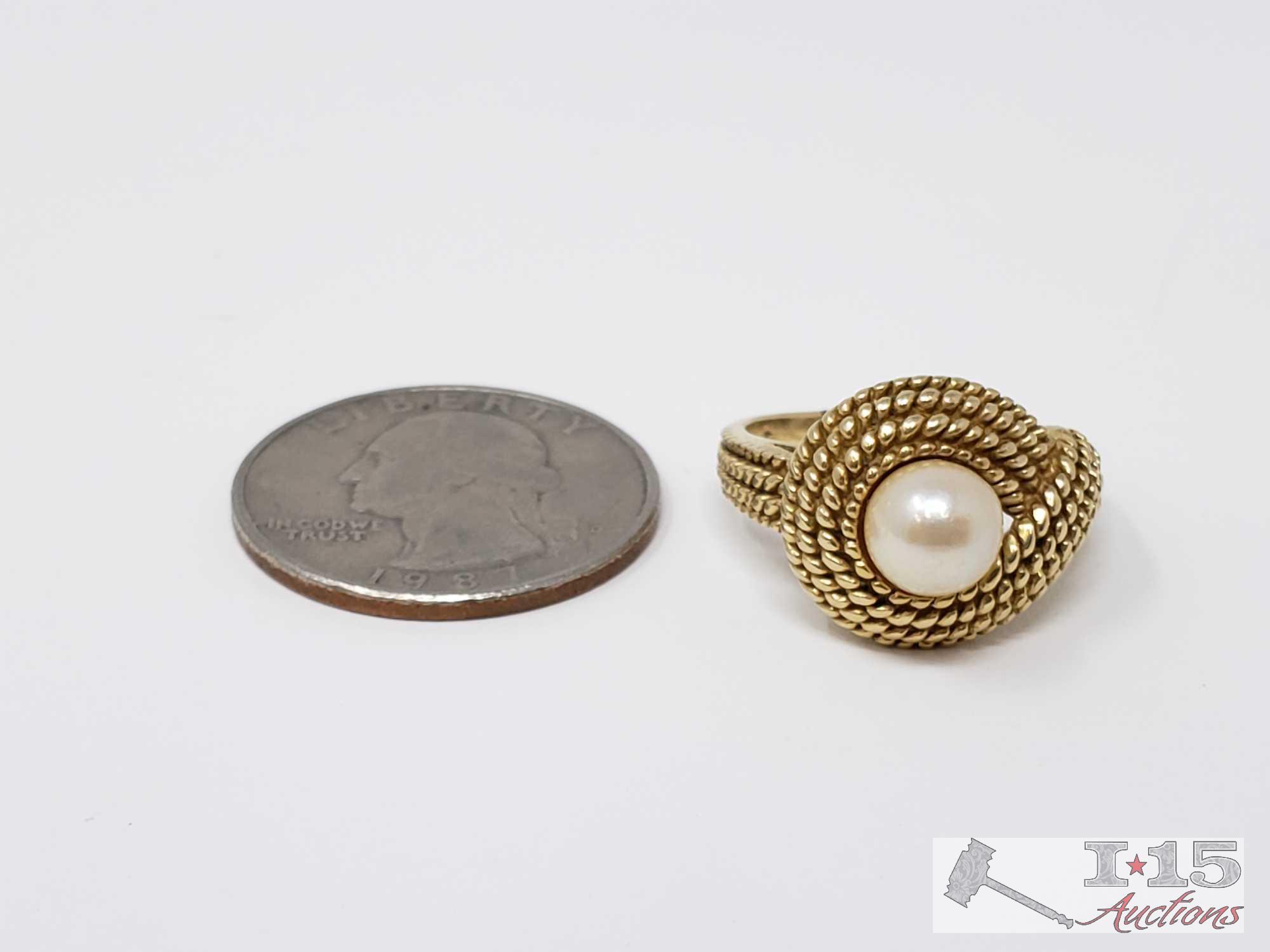14k Gold Pearl Ring, 6.1g