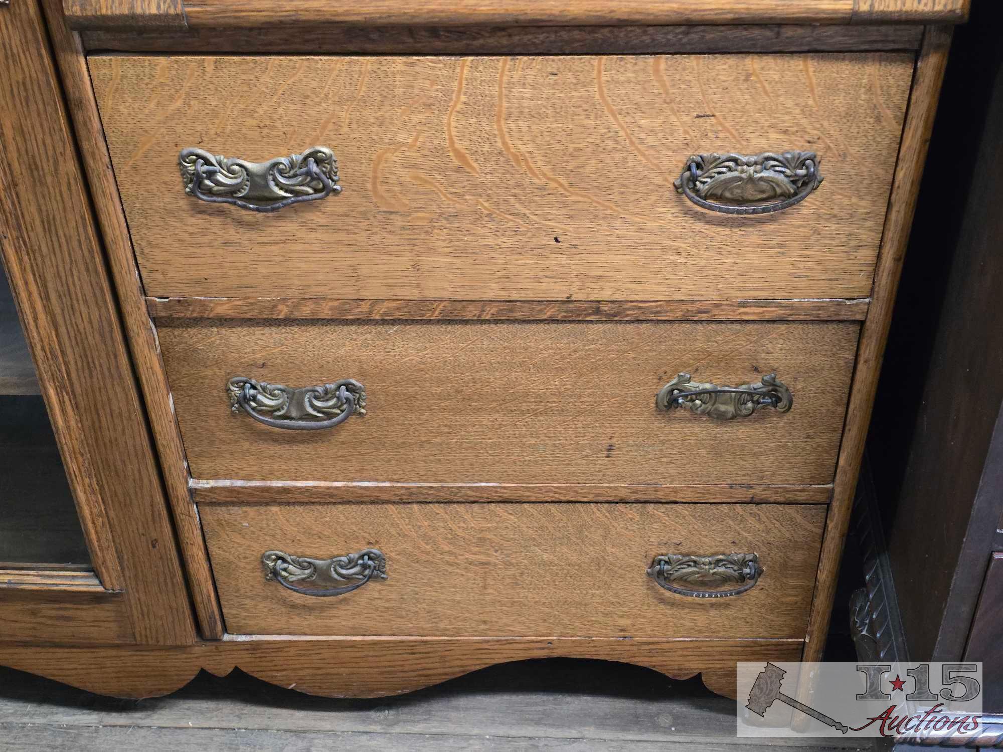 Antique Side by Side Secretary & Curio Cabinet