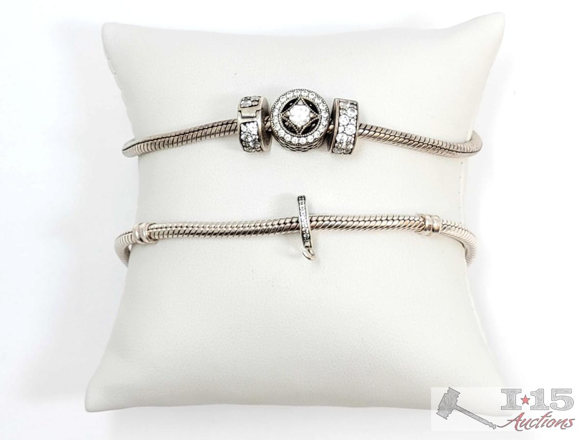 (2) Sterling Silver Pandora Bracelets, 36.69g