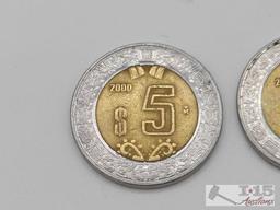 (2) 2000 & 2011 Mexico $5 Peso Coins