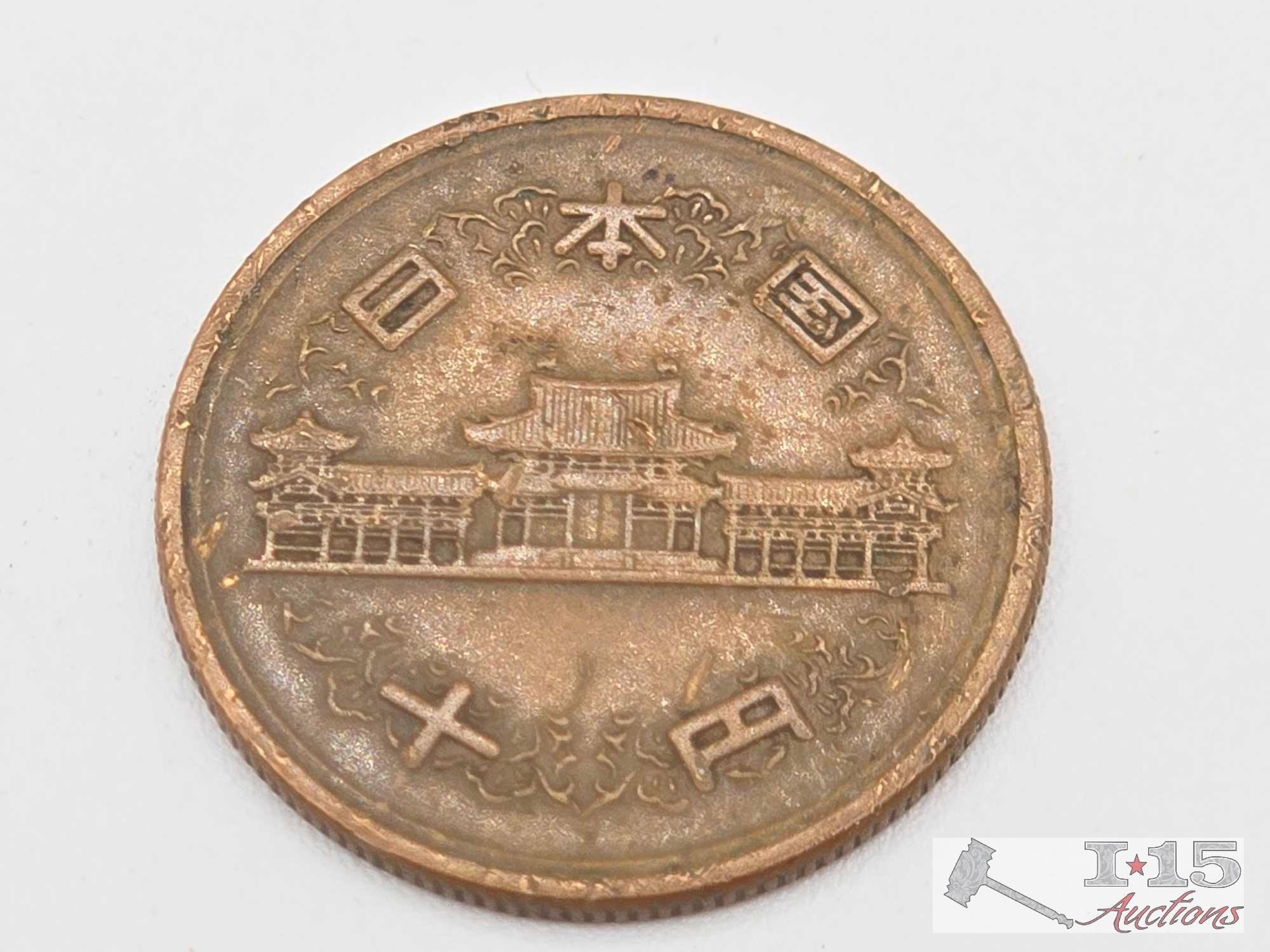 Japan 10 Yen Coin & Small Faux Gold Horse