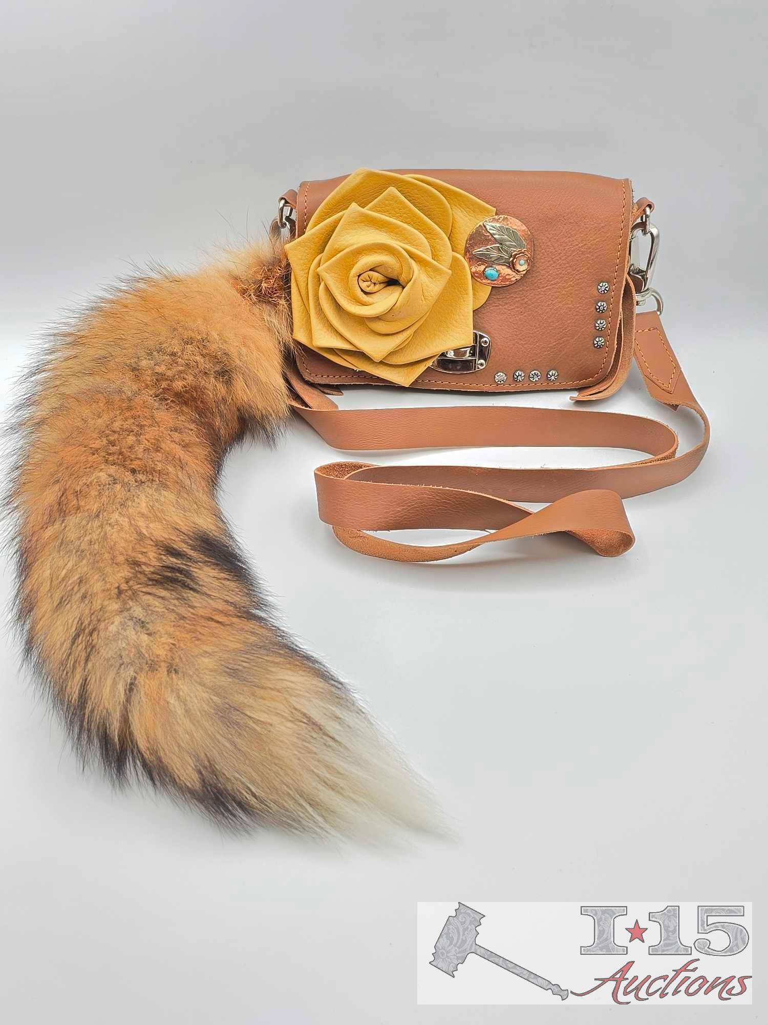 Rowdy Rose Brown Leather Crossbody Bag with Fox Tail