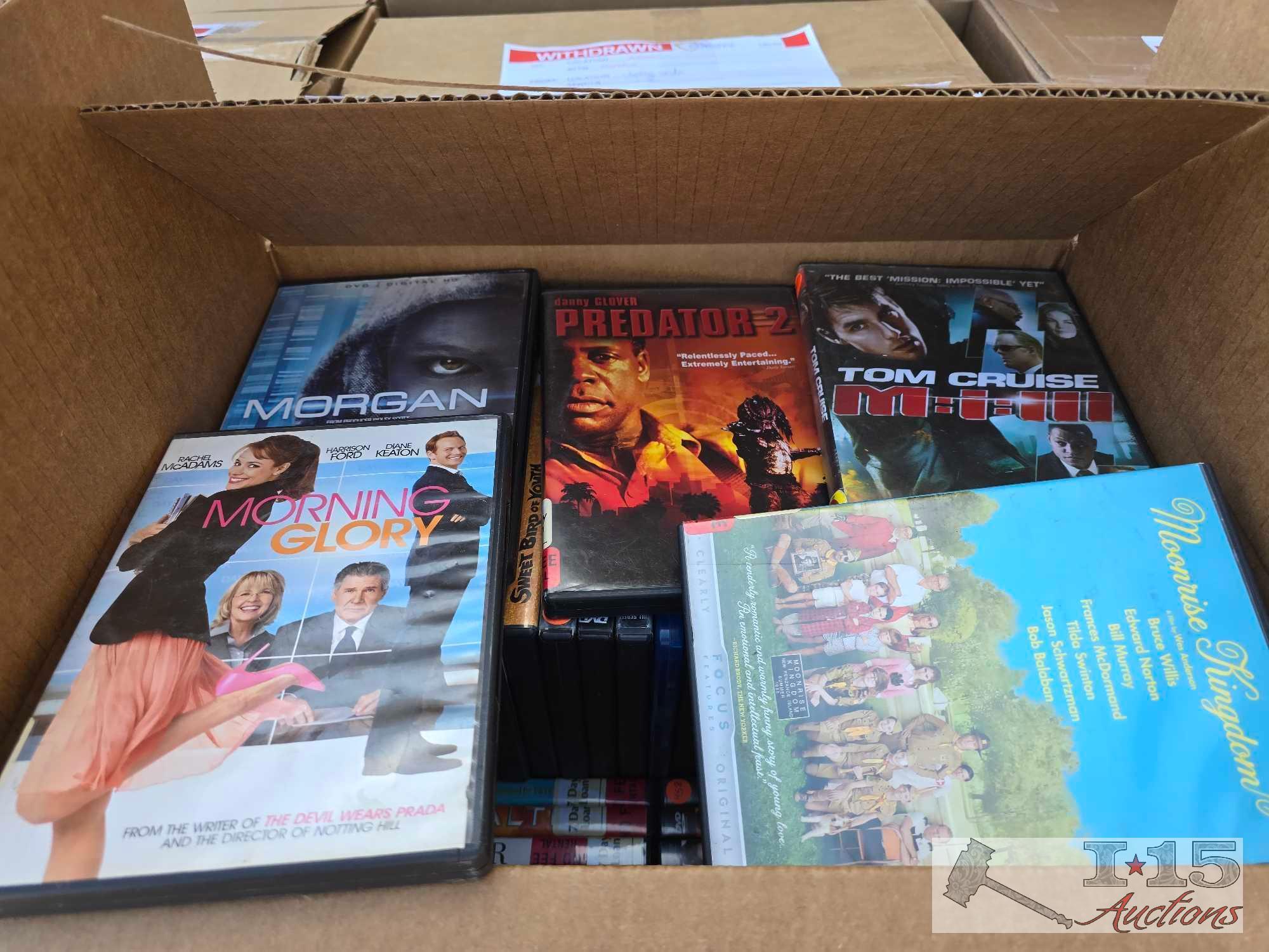 (36) Boxes of DVDs, Books, Audiobooks & Magazine