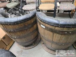 (4) Leather Wooden Barrel Chairs