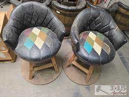 (2) Leather Barrell Bar Stools