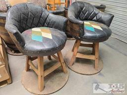 (2) Leather Barrell Bar Stools