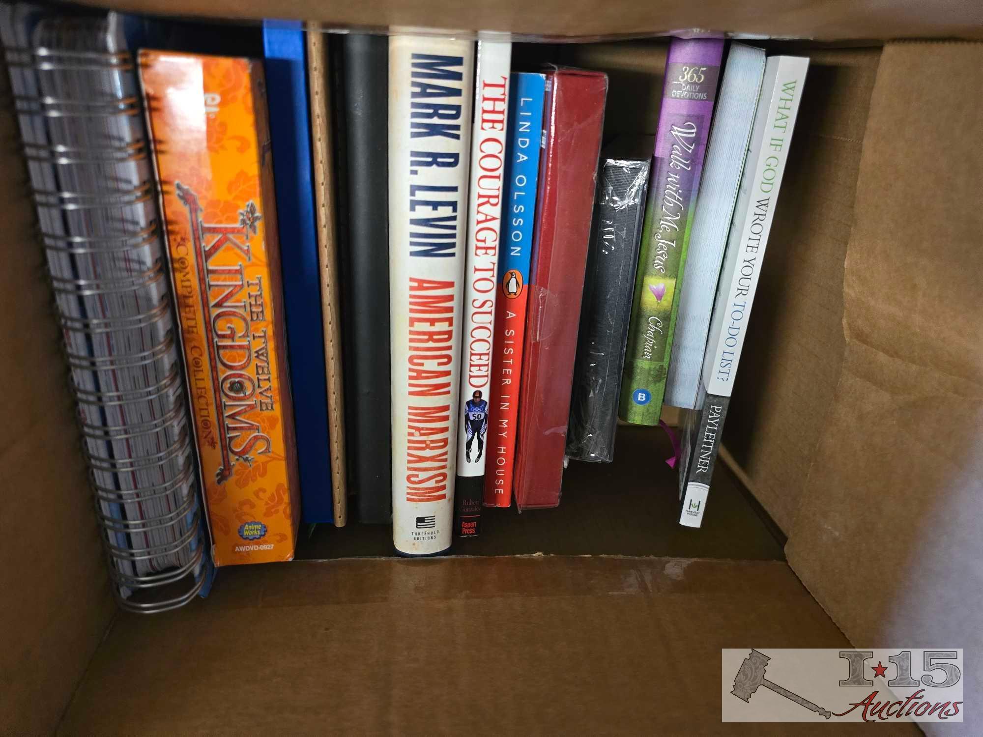 (5) Boxes Of Books, Note Books, and Hallmark Cards