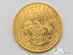 1907 $20 Liberty Head Double Eagle Gold Coin, 1oz