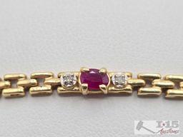 14K Gold Tennis Bracelet with Rubies & Diamonds, 6.72g