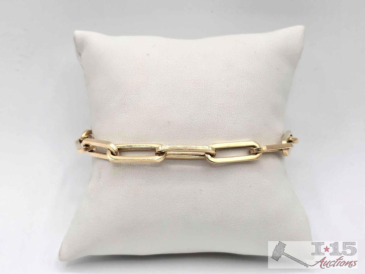 14K Gold Paperclip Chain Bracelet, 4.51g