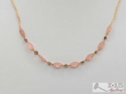14K Gold Mesh Necklace with Pink Semi-Precious Stones, 2.84g