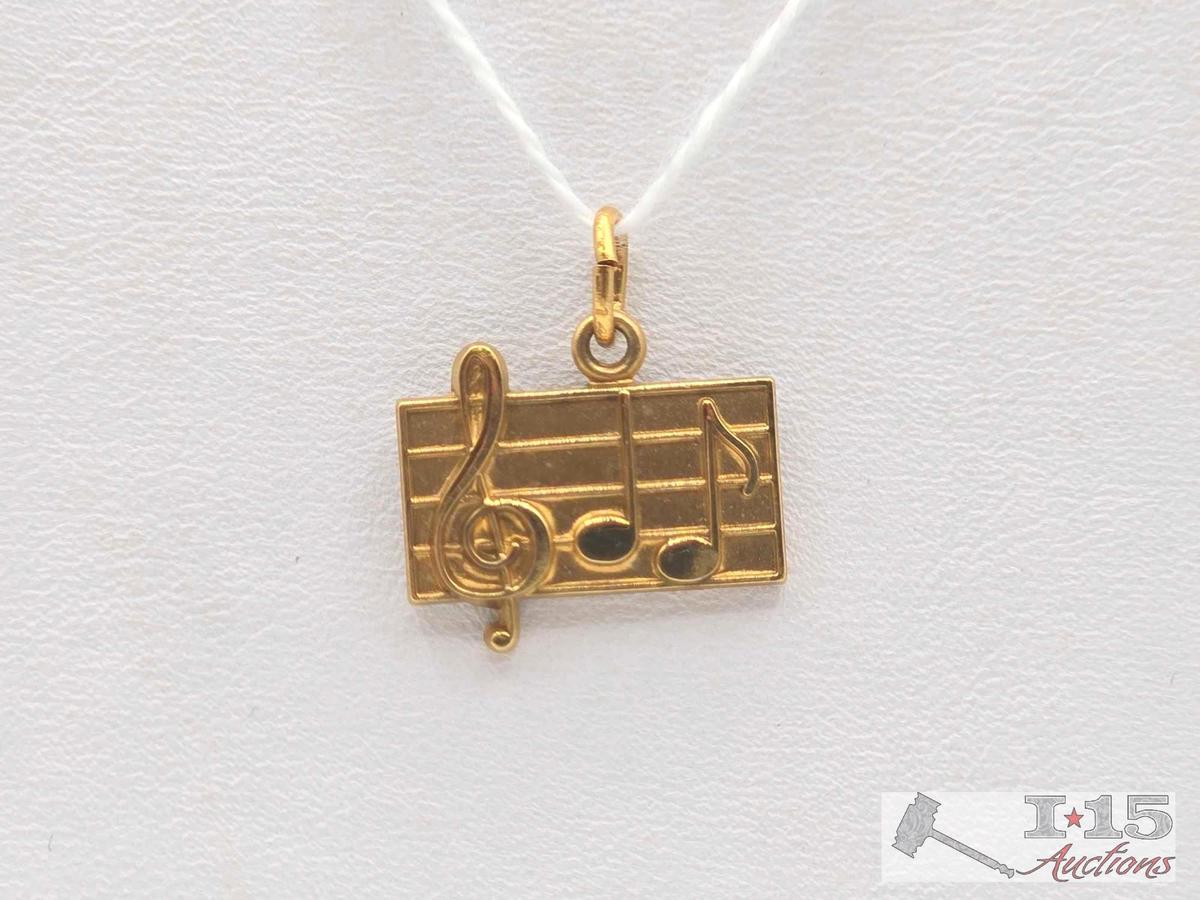 14K Gold Musical Staff & Notes Pendant, 2.63g