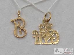 (2) 14K "T" & "I Heart Golf" Gold Pendants, 1.47g