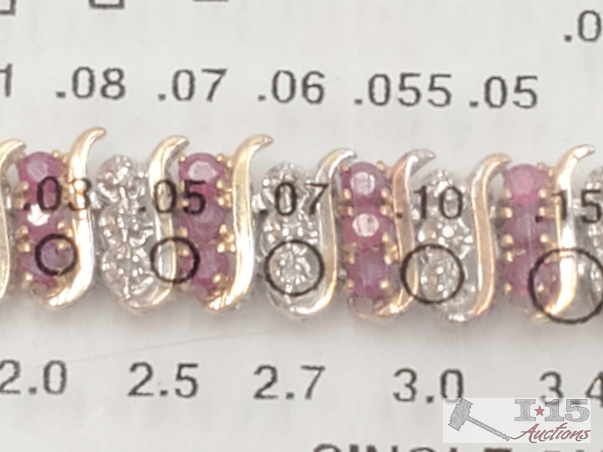 10k Gold Ruby and Diamond Bracelet, 11.9g