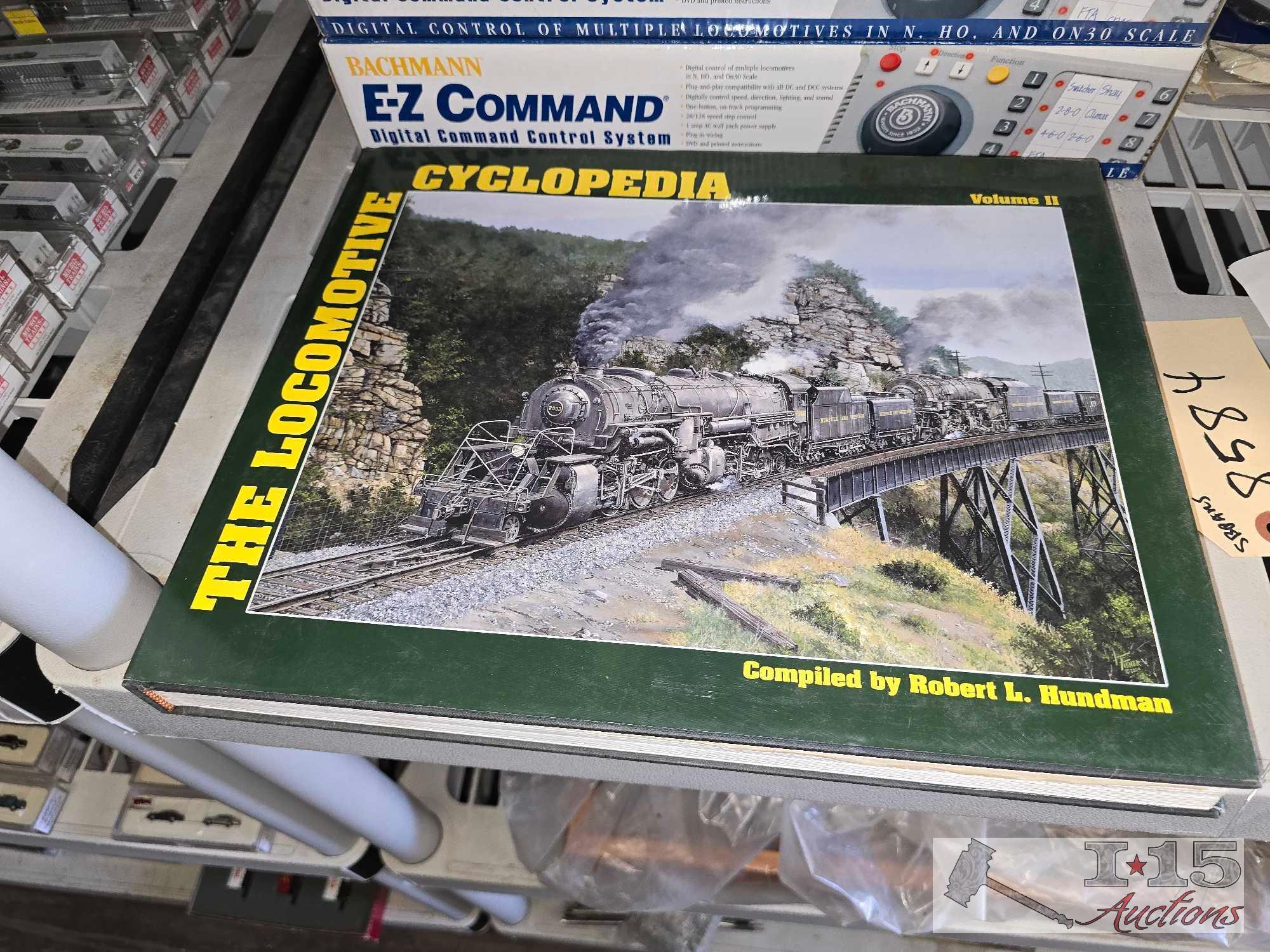 (2) E-Z Commands, (2) Woodland Scenic Manuals, (2) Locomotive Cyclopedias