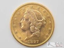 1897 $20 Liberty Head Double Eagle Gold Coin, 1oz