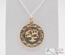 14K Gold Tree of Life Pendant with Semi-Precious Stones, 4.67g