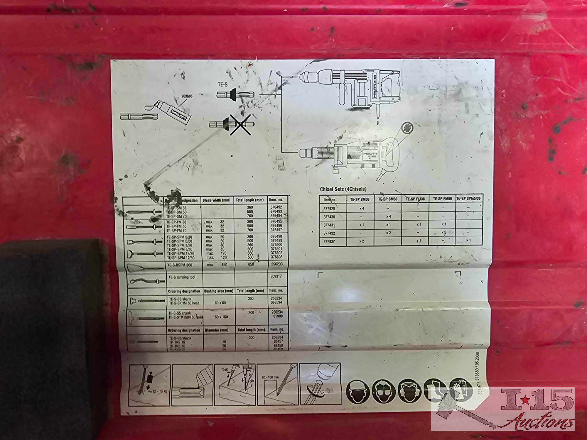 HILTI Jackhammer, Case, and Attachments