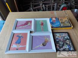 5 Framed Pictures and 14 DVDS
