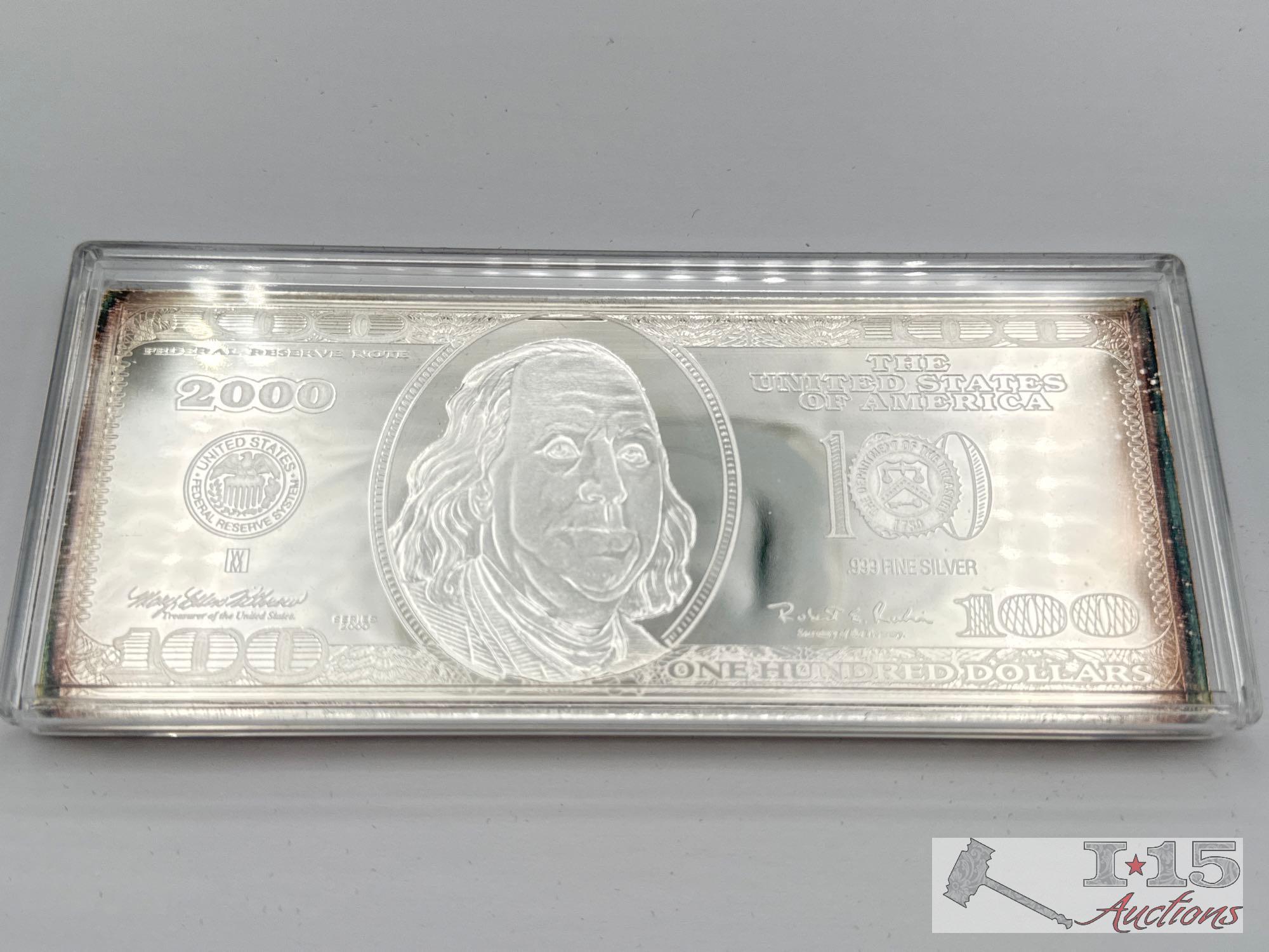 2000 $100 .999 Pure Silver Bar, 4ozt