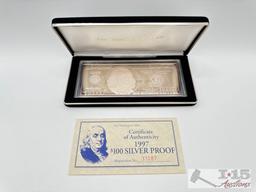 1997 $100 .999 Pure Silver Bar, 4ozt