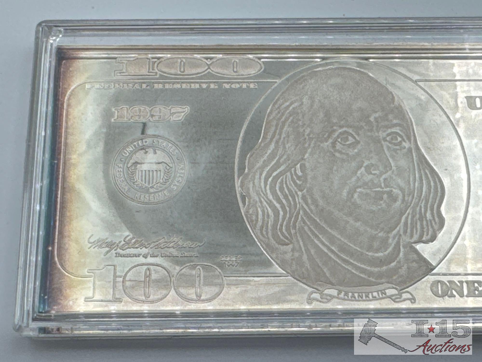 1997 $100 .999 Pure Silver Bar, 4ozt