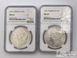 (2) 1921-P Morgan Silver Dollars