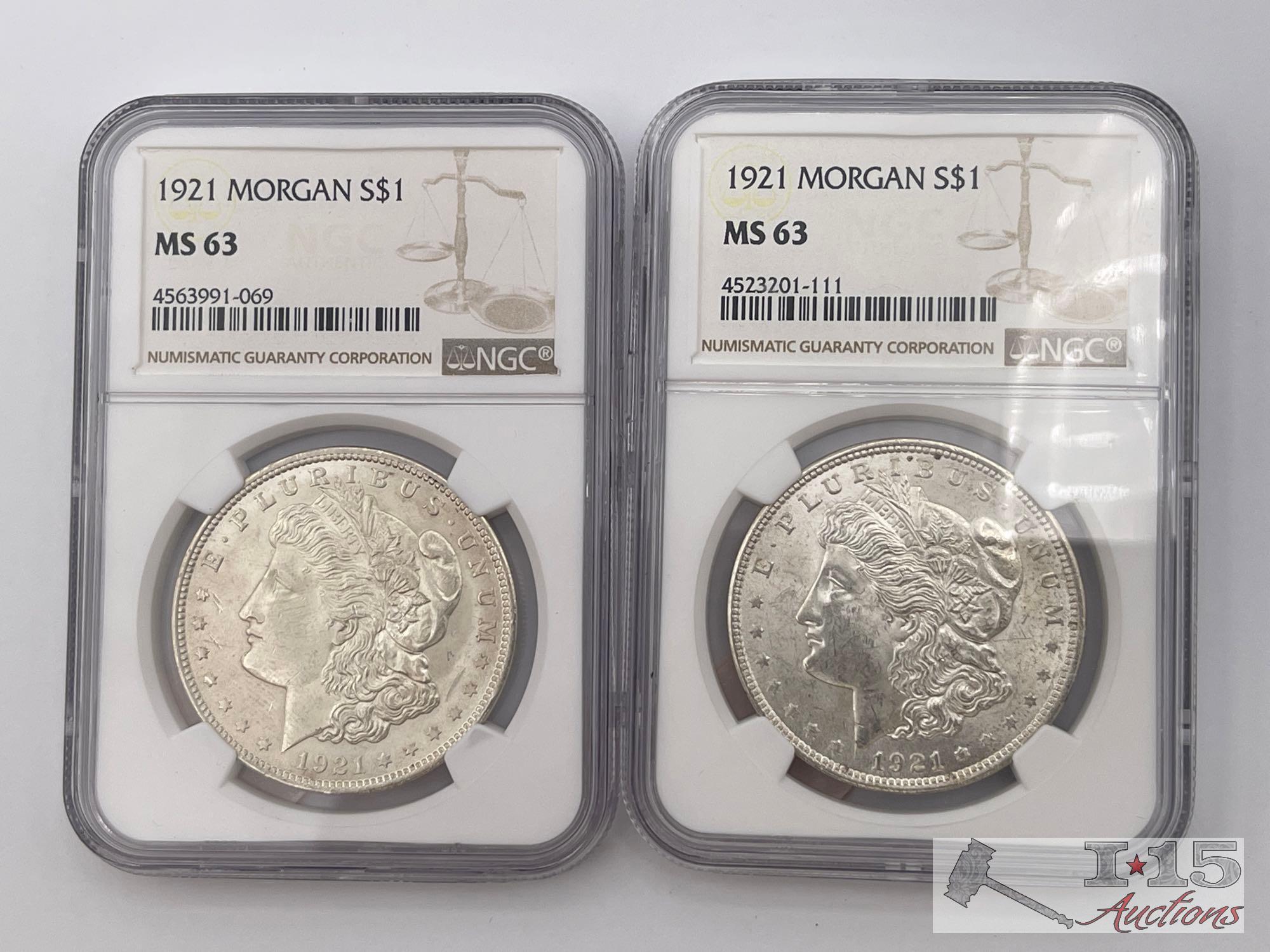 (2) 1921-P Morgan Silver Dollars