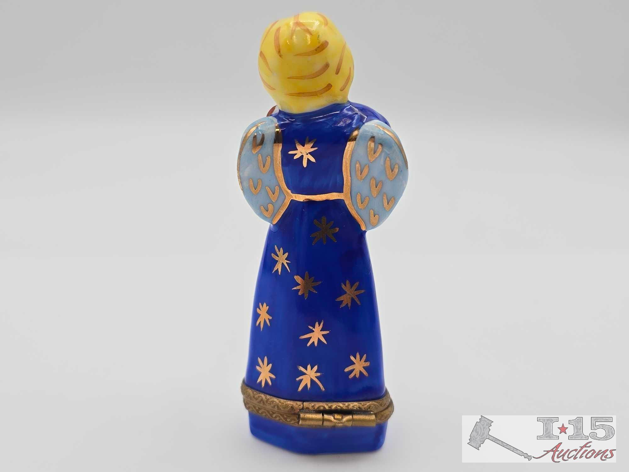 Angel Playing Violin Limoges Trinket Box