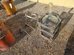 5 Gal Glass Water Jug with Wooden Create and Metal Stand