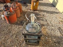 5 Gal Glass Water Jug with Wooden Create and Metal Stand