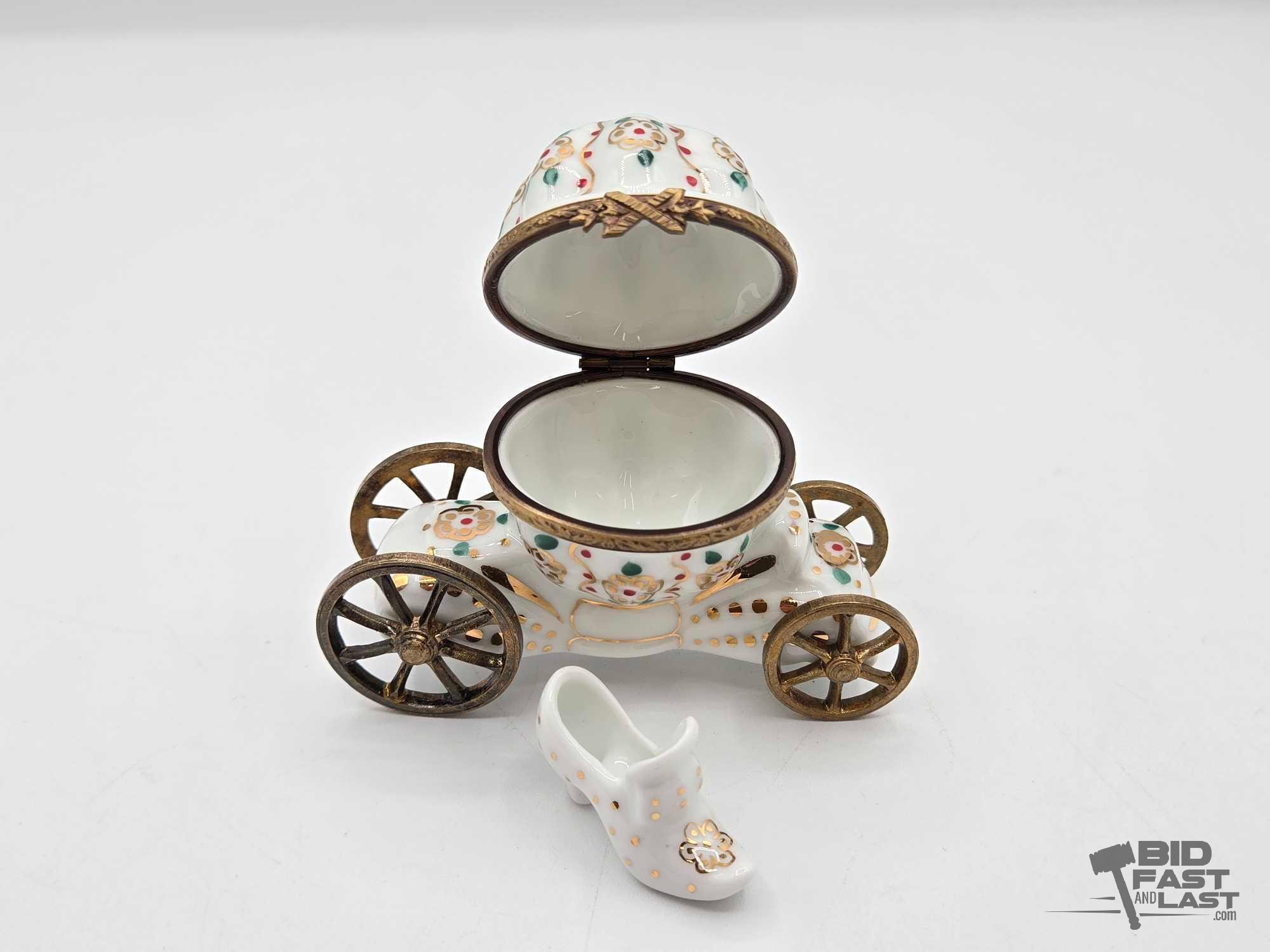 Cinderella's Coach With Heel Limoges Trinket Box