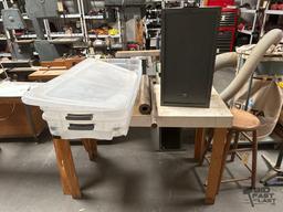 Table, Totes, Metal Tubes and Metal Box