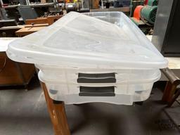 Table, Totes, Metal Tubes and Metal Box
