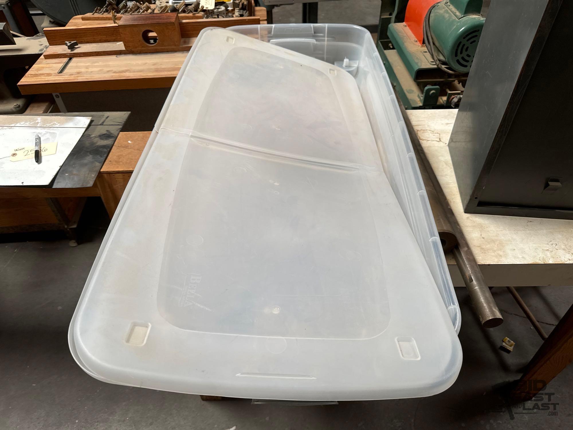 Table, Totes, Metal Tubes and Metal Box