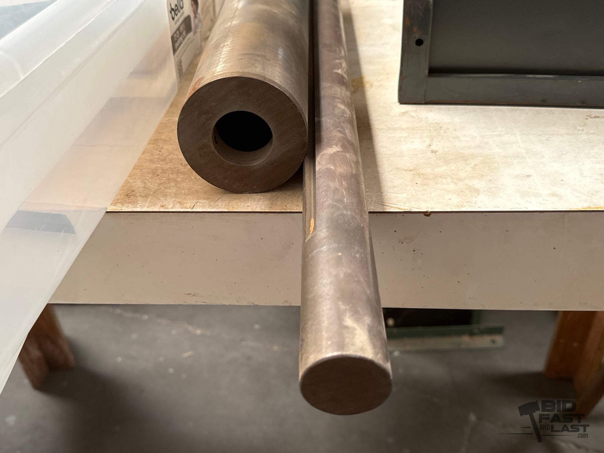Table, Totes, Metal Tubes and Metal Box