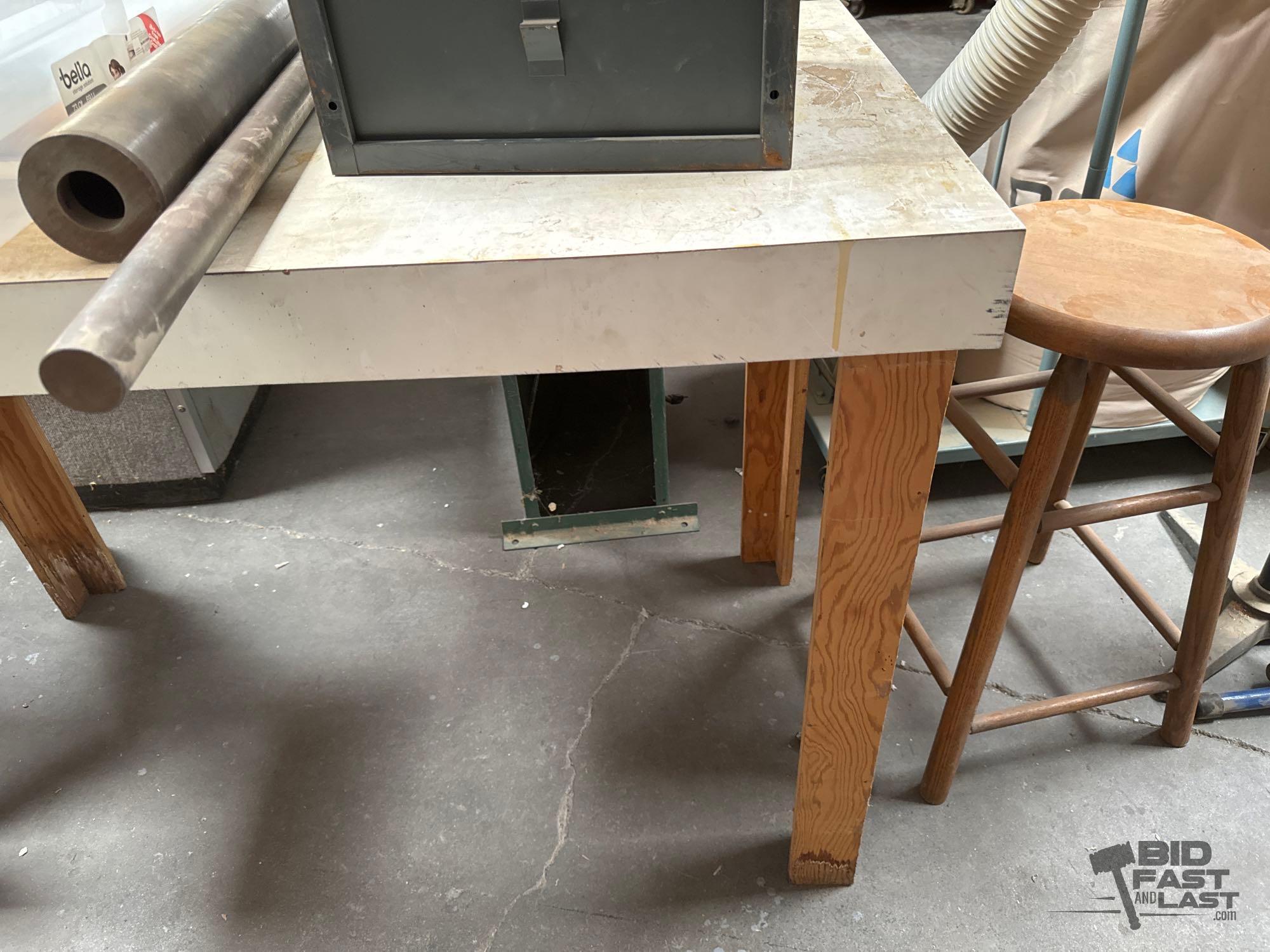 Table, Totes, Metal Tubes and Metal Box